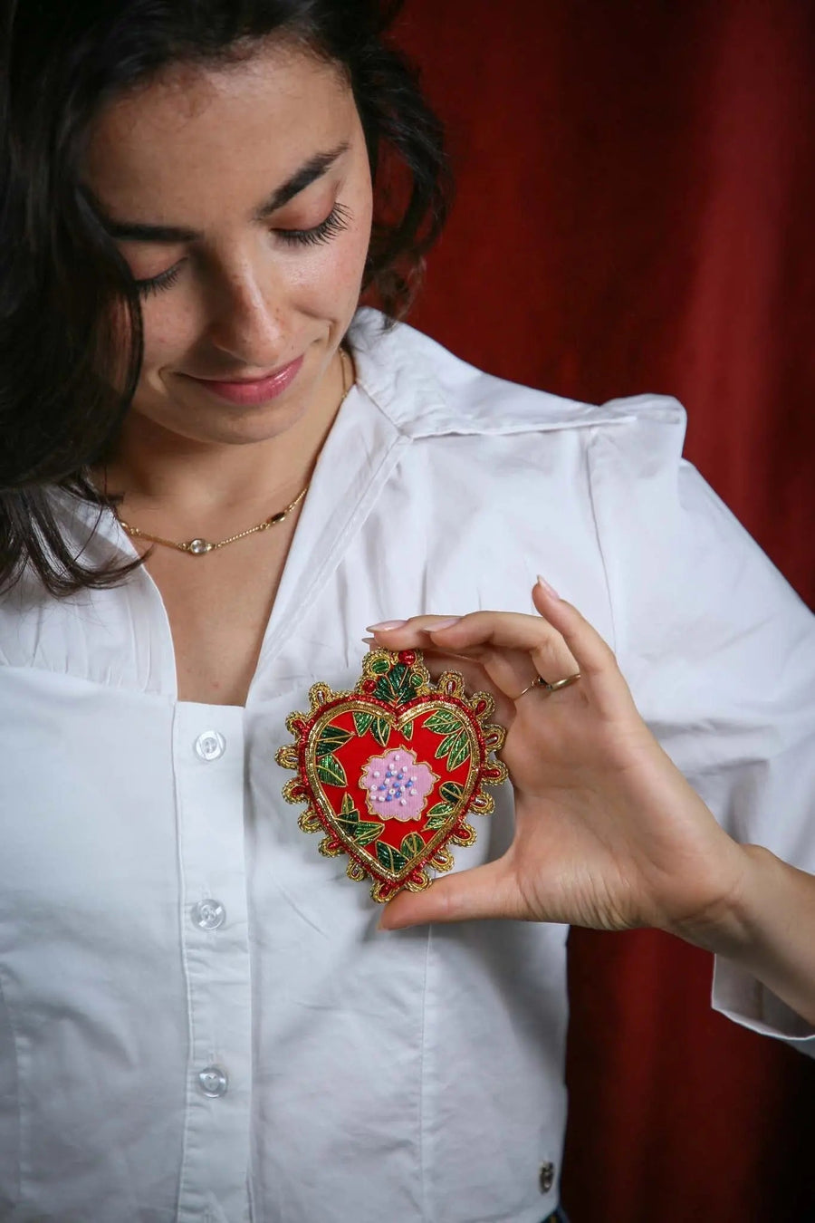 Hand Embroidery Napking Ring Heart 1 – IL Natale del Re – Amprio Milano